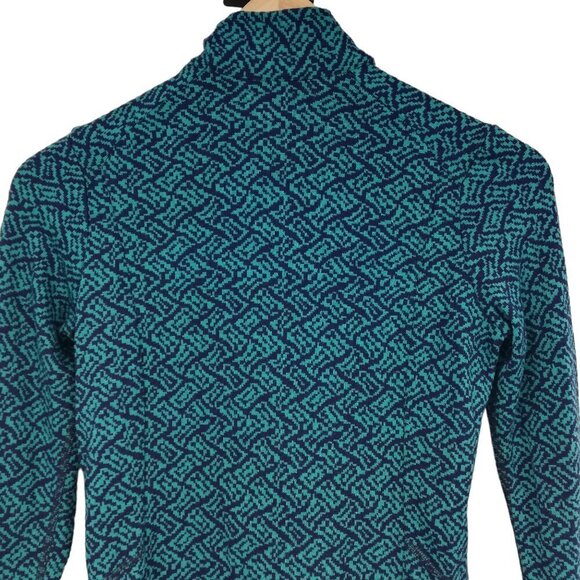 Ibex 100% Merino Wool Zip Up Mock Neck Sweater Size XS Blue Geometric Juliet - Picture 11 of 16